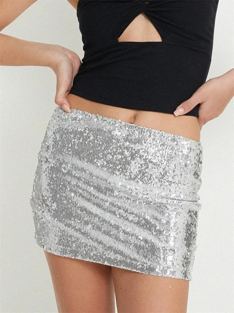 JuliaFashion - Sequined Sparkle High Waist Short Mini Shiny Glitter Pencil Nightwear Party Clubwear Skirts