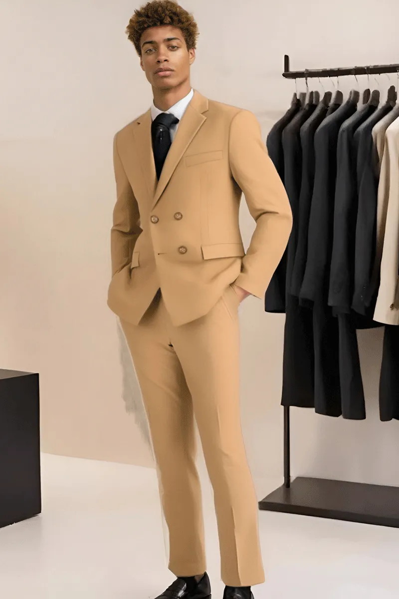 Light Brown Slim fit 2 piece Double Breasted Suit