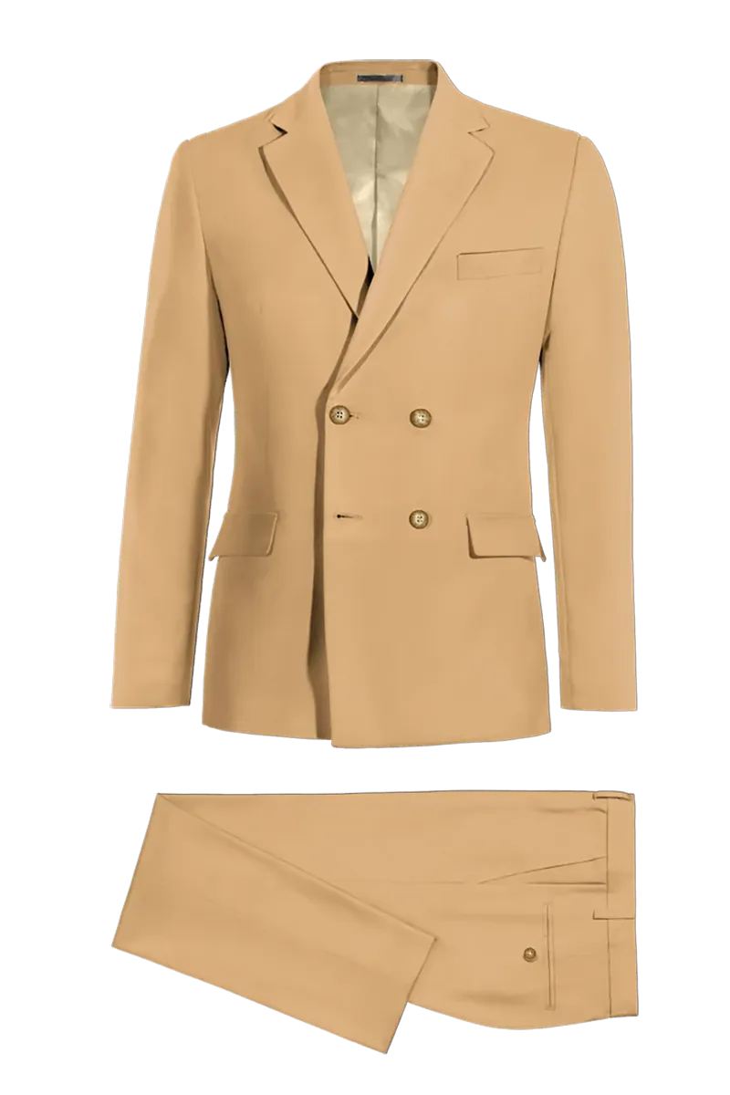 Light Brown Slim fit 2 piece Double Breasted Suit