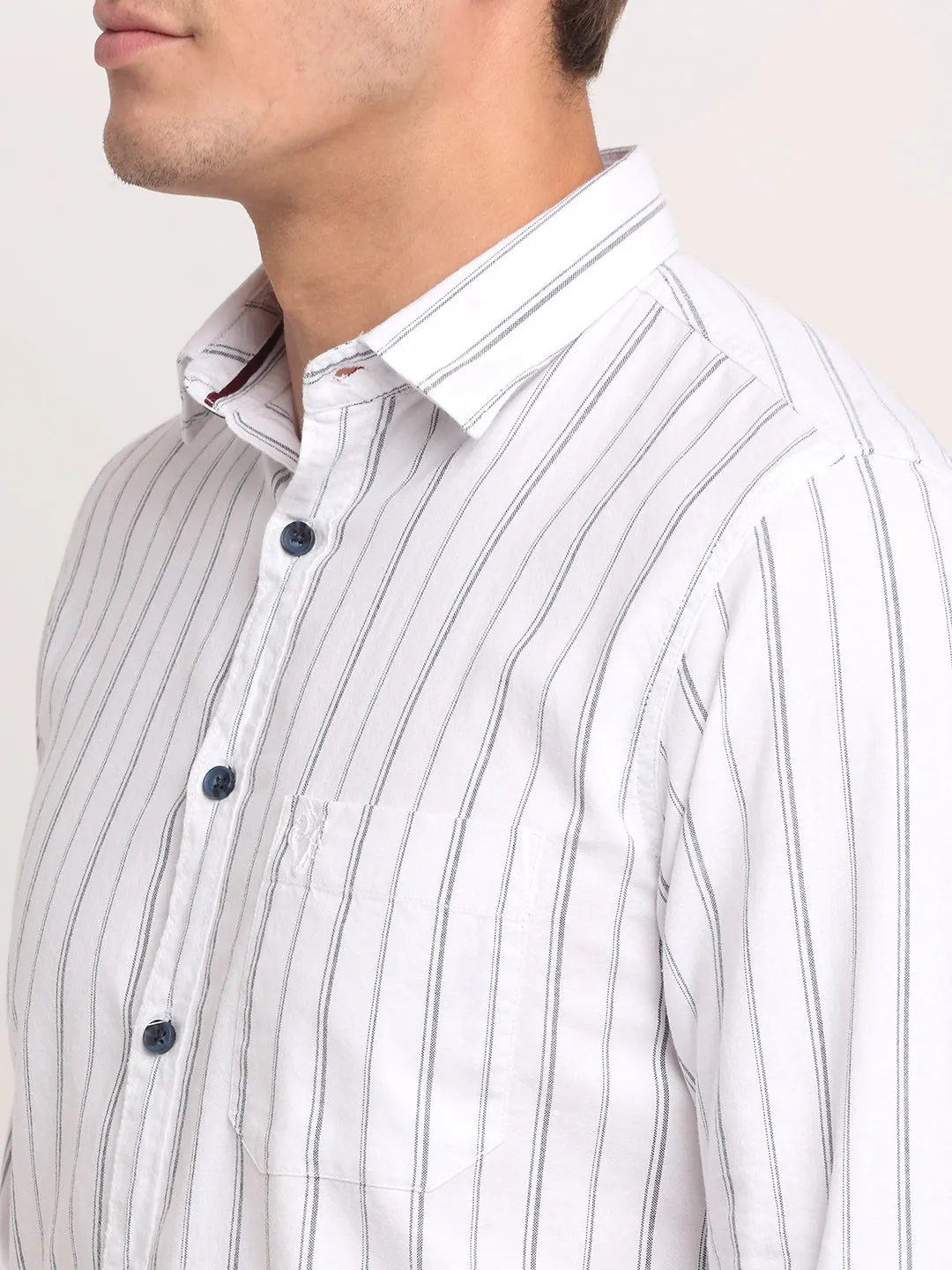 Men Cotton Striped White Full Sleeve Casual Shirt for Men with Pocket