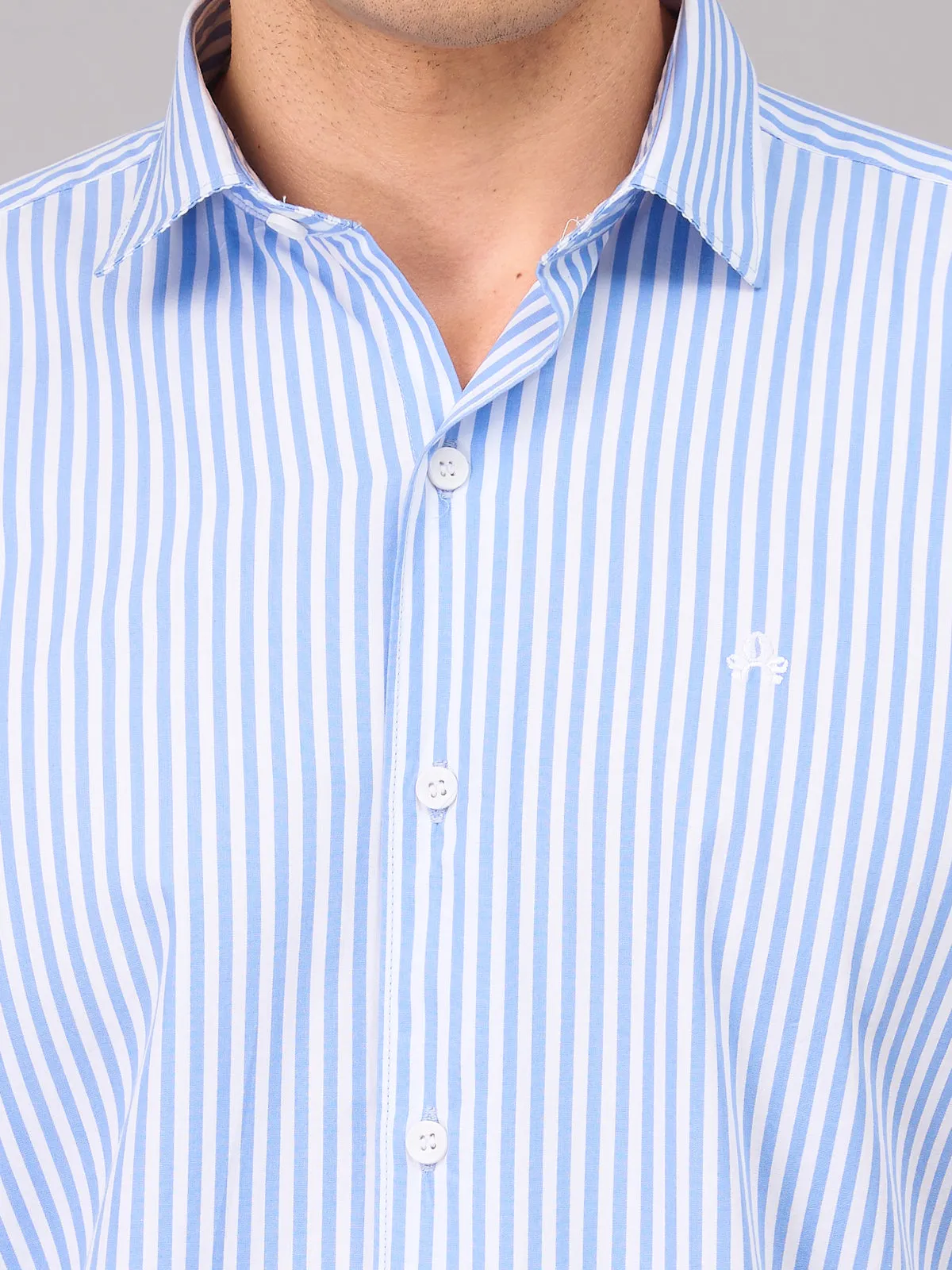 Men Light Blue Striped Shirt (GBMKLS2903)