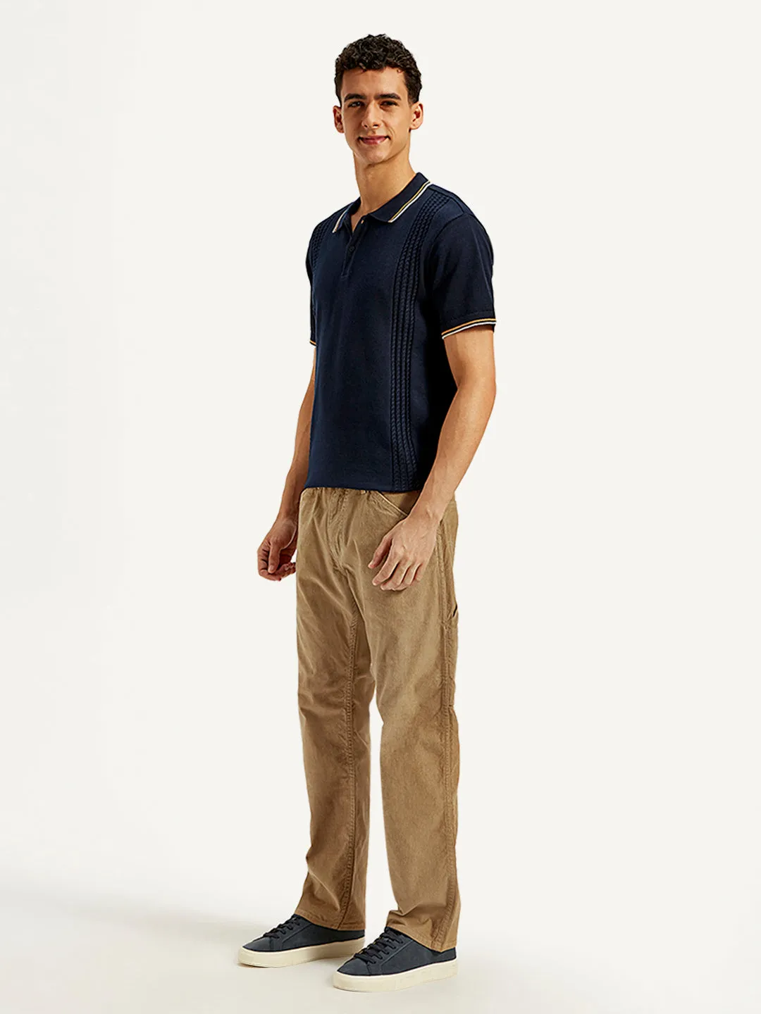 Men's Khaki Regular Fit Corduroy Pants