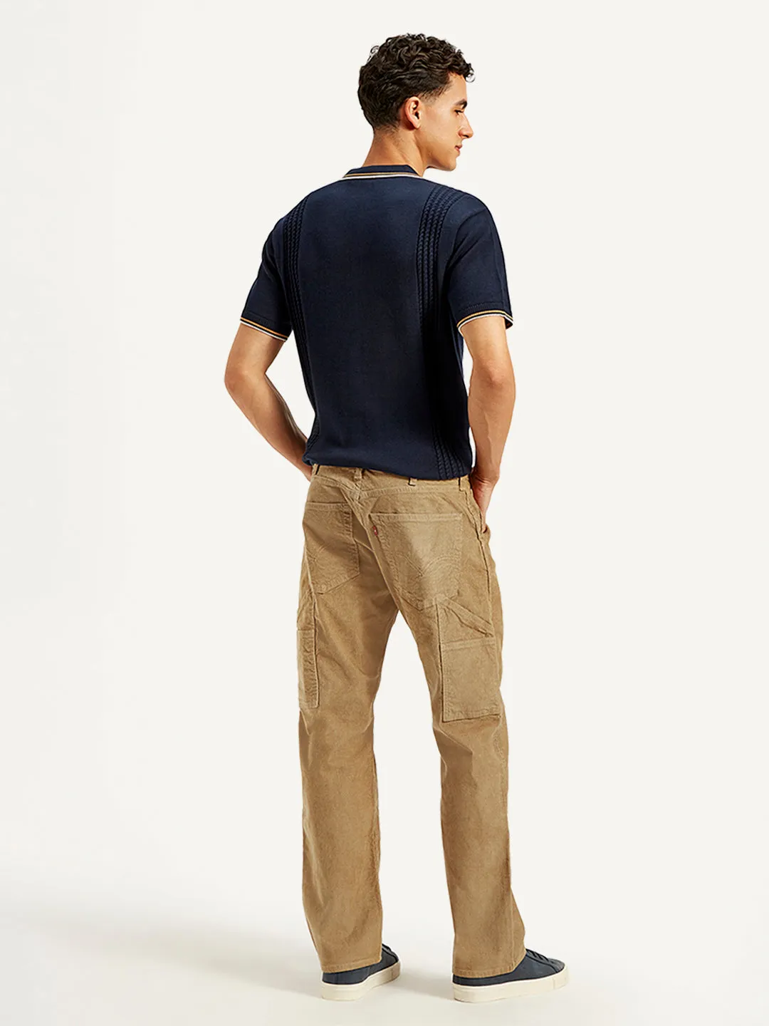 Men's Khaki Regular Fit Corduroy Pants