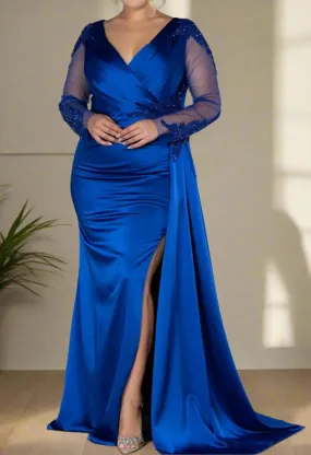 Mermaid Royal Blue V-Neck Mother of The Bride Dresses