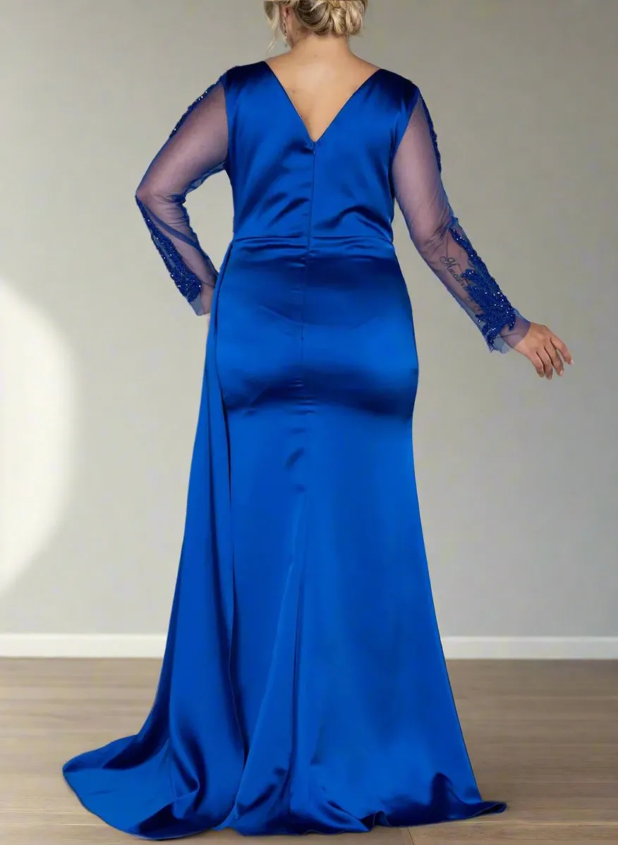 Mermaid Royal Blue V-Neck Mother of The Bride Dresses