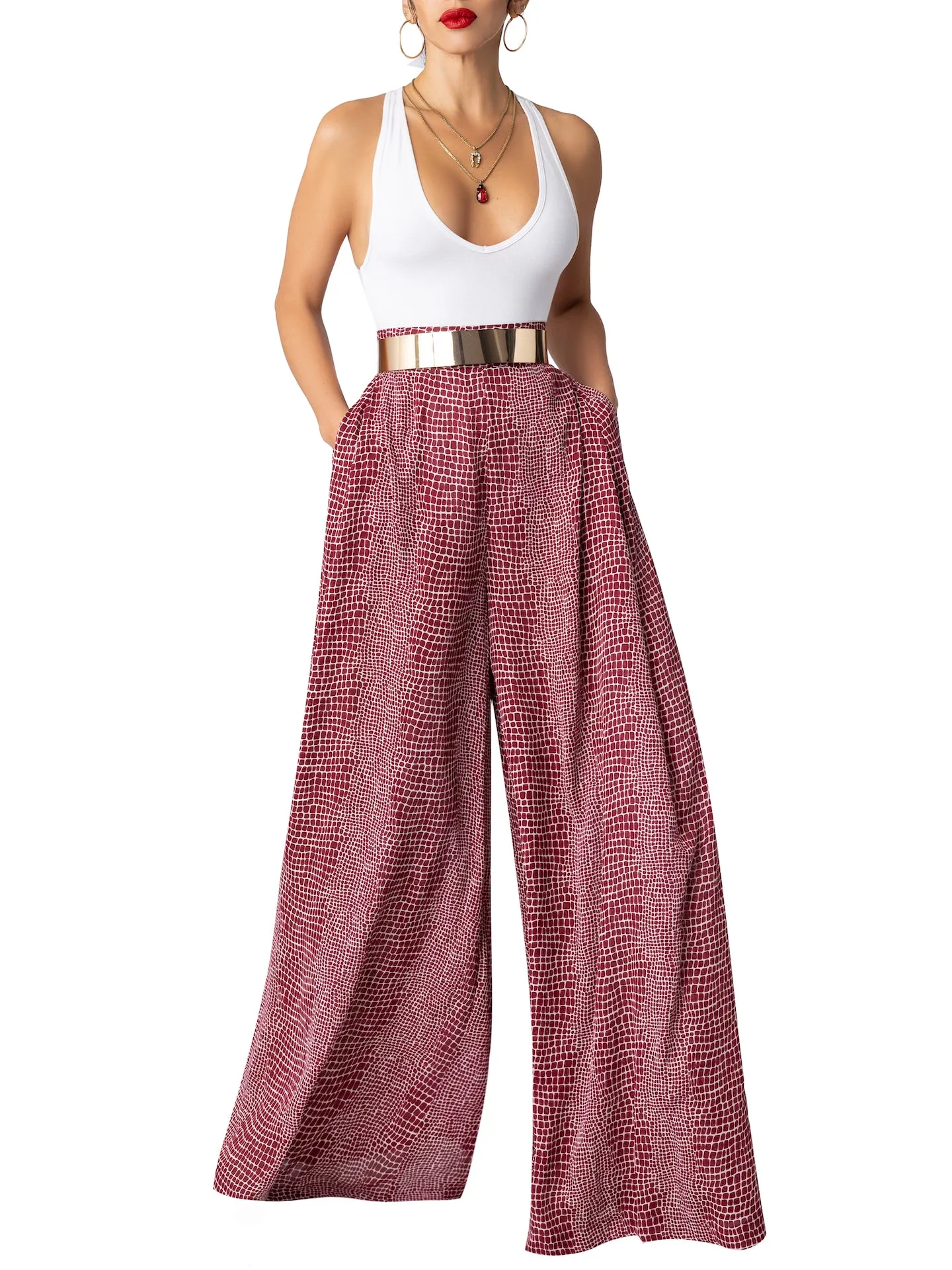 “Miranda” Burgundy Wide Leg Pants