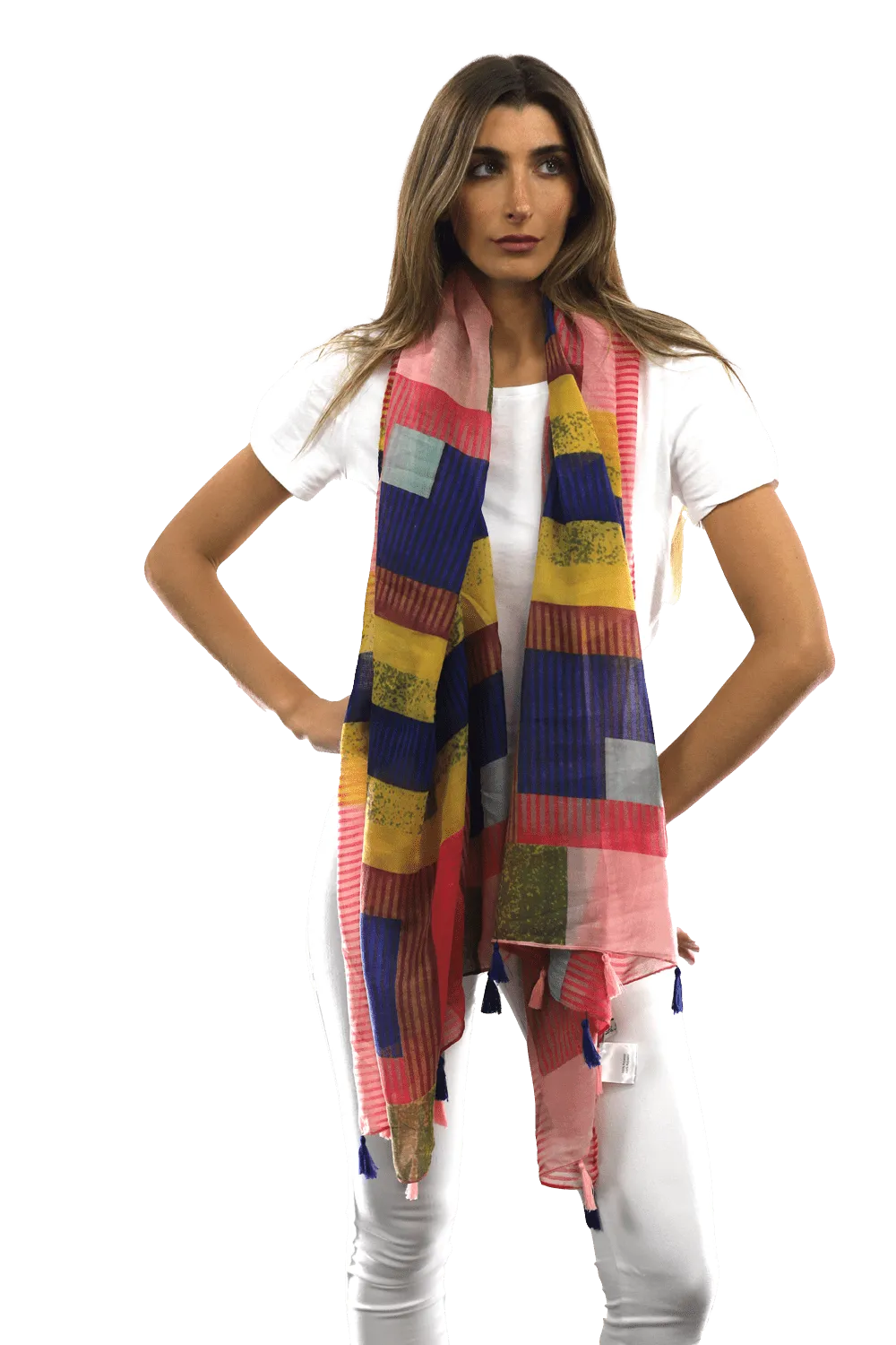 Multi-colored pattern woven scarf-Pink