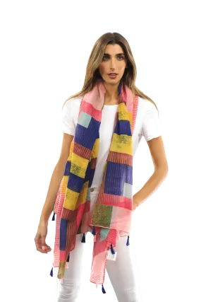 Multi-colored pattern woven scarf-Pink