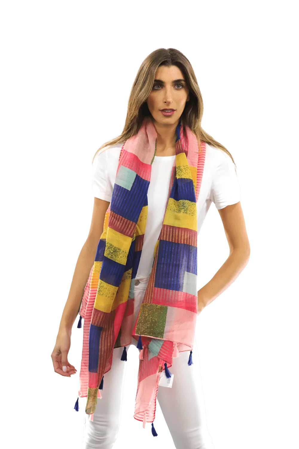 Multi-colored pattern woven scarf-Pink