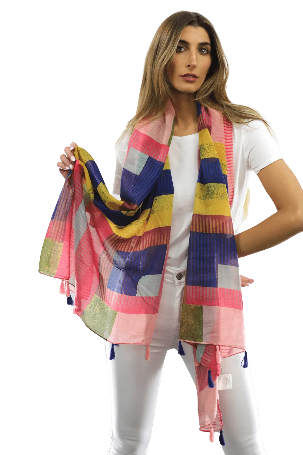 Multi-colored pattern woven scarf-Pink