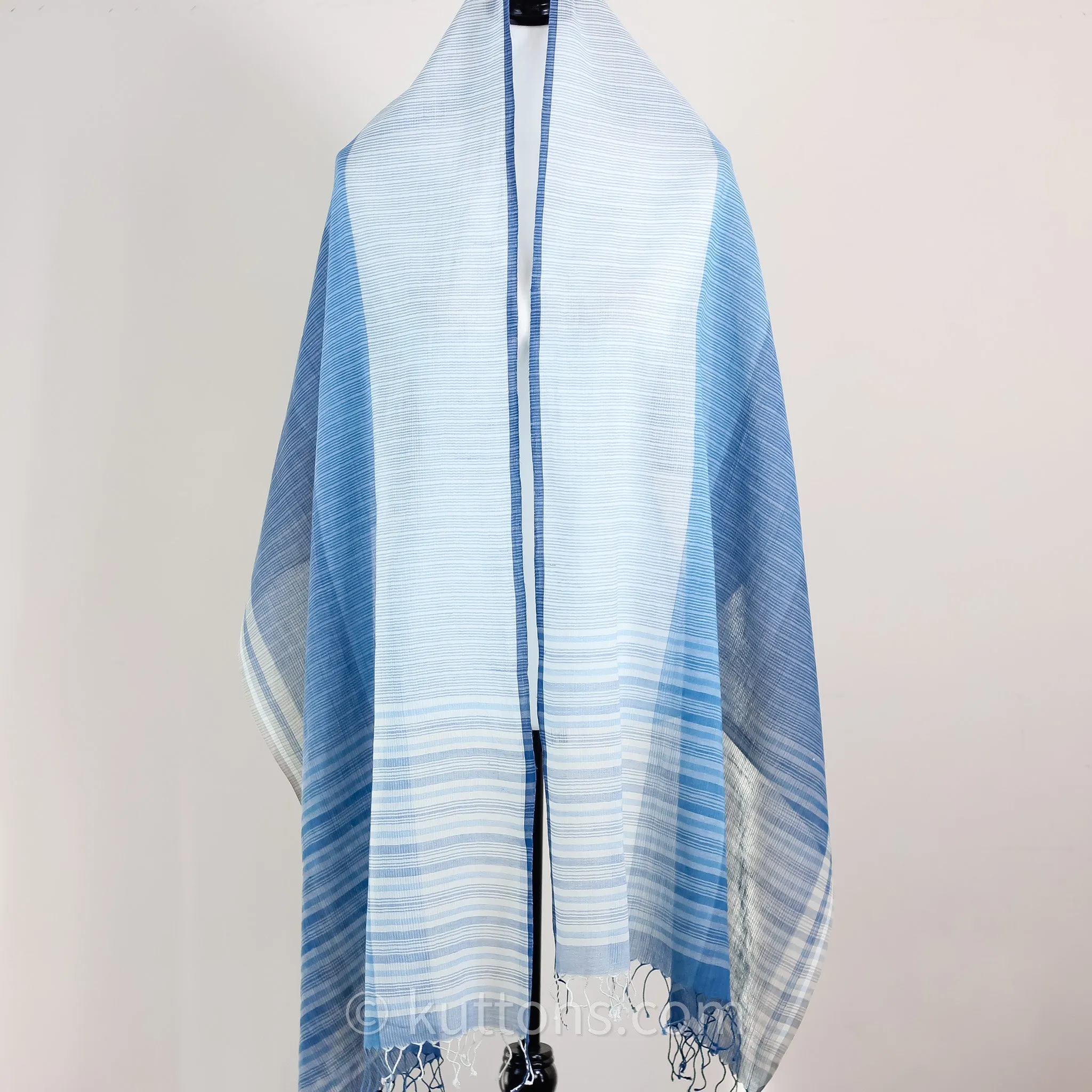 Naturally Dyed Handwoven Cotton Stole - Indigo & Tea Waste | Featherweight Fashion Wrap | Blue, 23x80" (multiple designs)