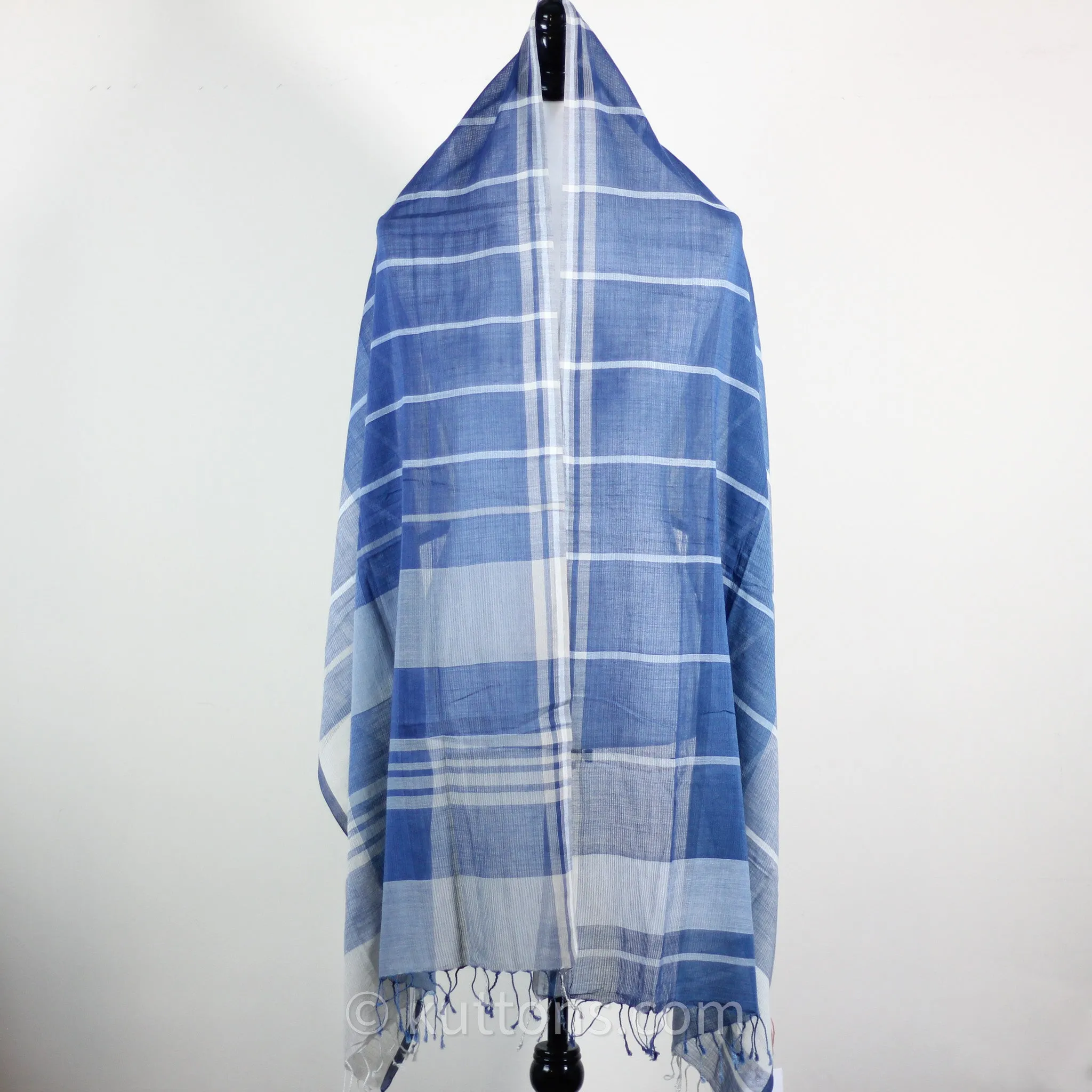 Naturally Dyed Handwoven Cotton Stole - Indigo & Tea Waste | Featherweight Fashion Wrap | Blue, 23x80" (multiple designs)