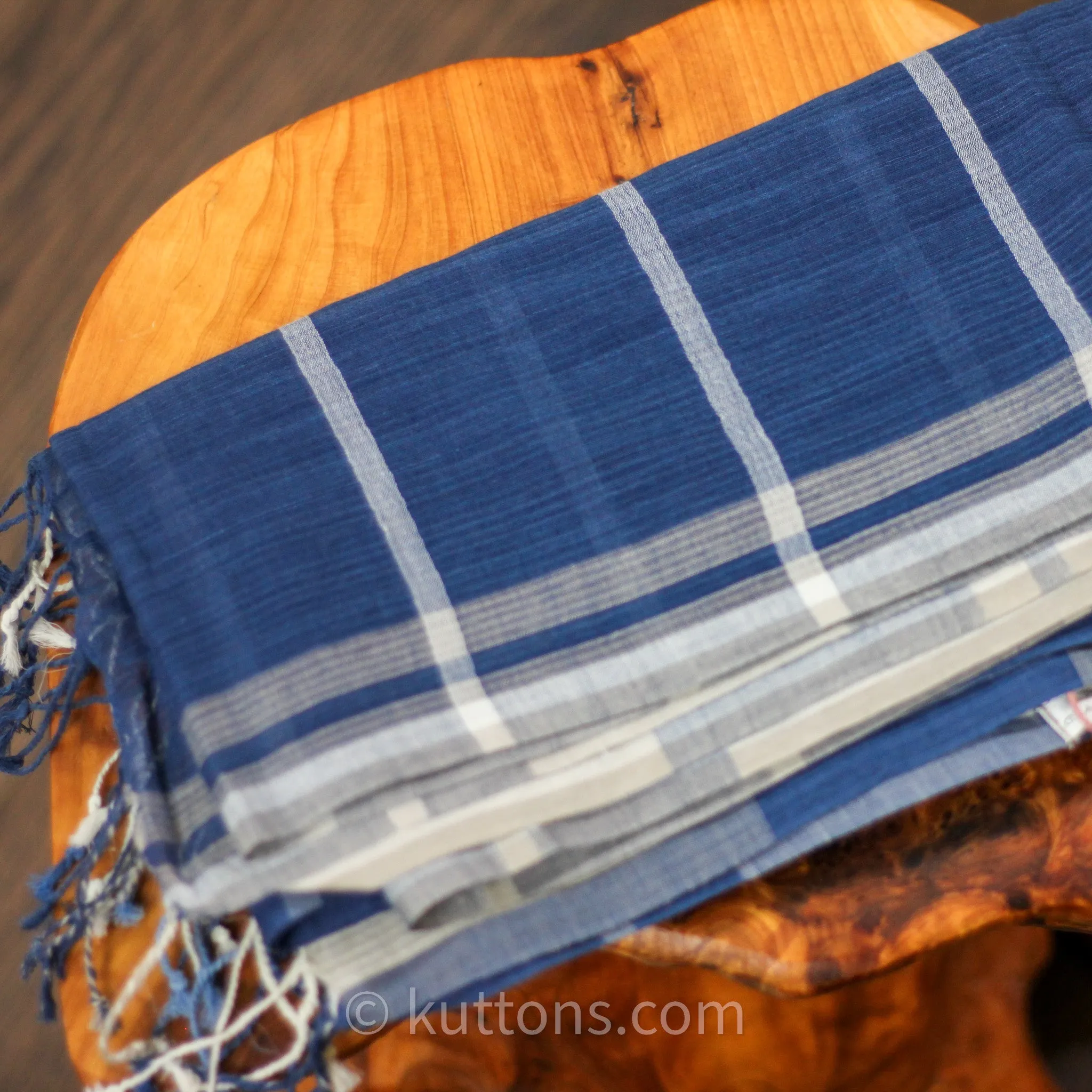 Naturally Dyed Handwoven Cotton Stole - Indigo & Tea Waste | Featherweight Fashion Wrap | Blue, 23x80" (multiple designs)