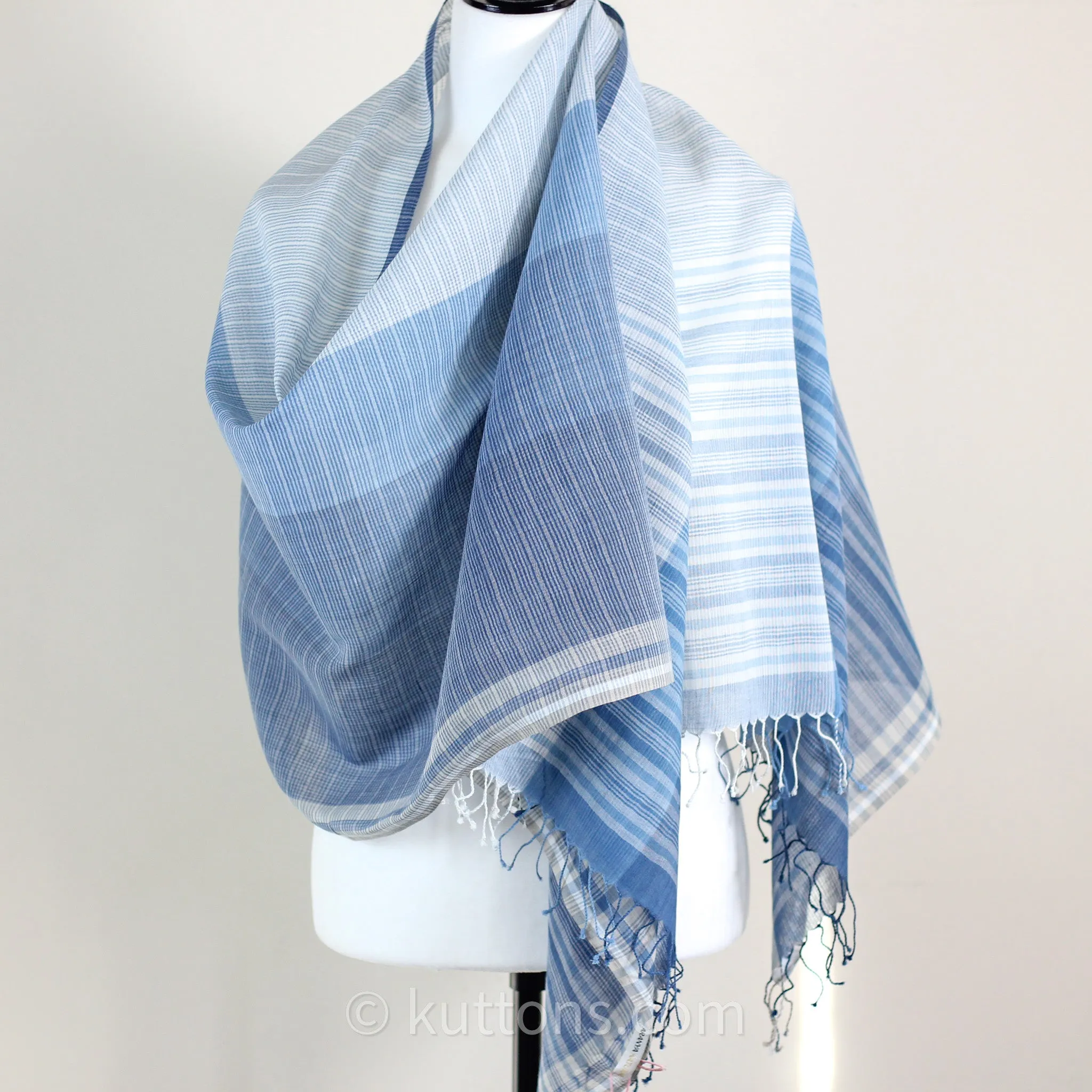 Naturally Dyed Handwoven Cotton Stole - Indigo & Tea Waste | Featherweight Fashion Wrap | Blue, 23x80" (multiple designs)