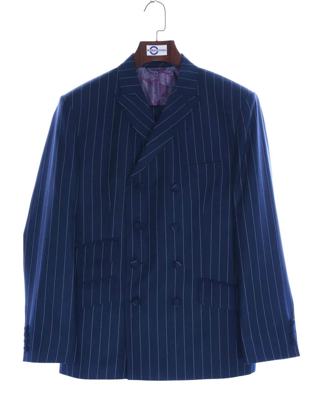 Navy Blue Striped Double Breasted Suit