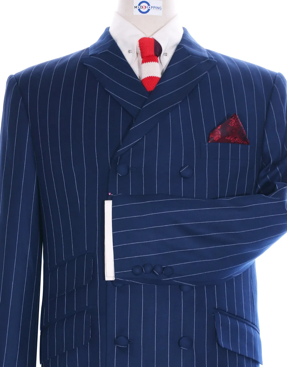 Navy Blue Striped Double Breasted Suit