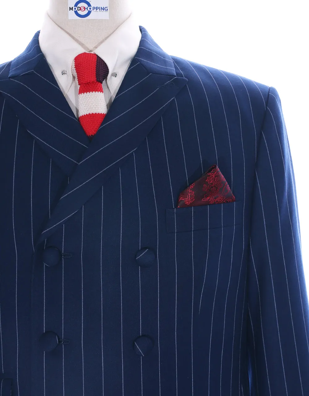 Navy Blue Striped Double Breasted Suit