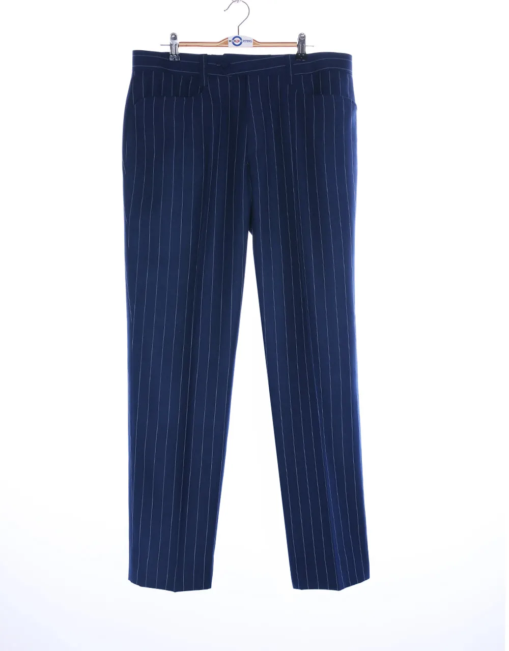 Navy Blue Striped Double Breasted Suit