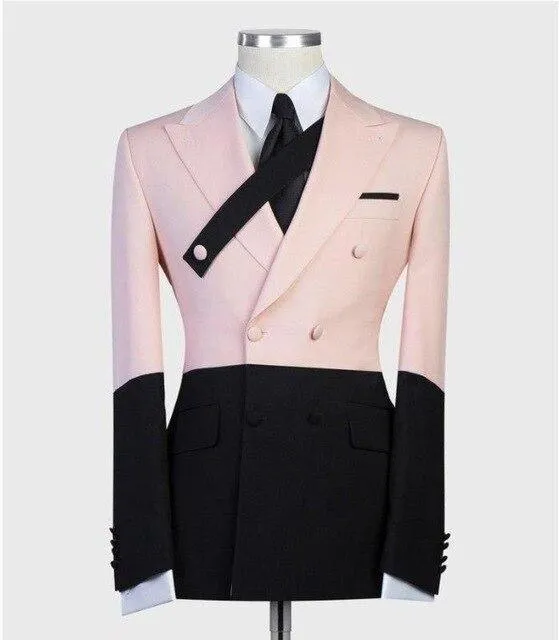 Patchwork Double-Breasted Suit For Men