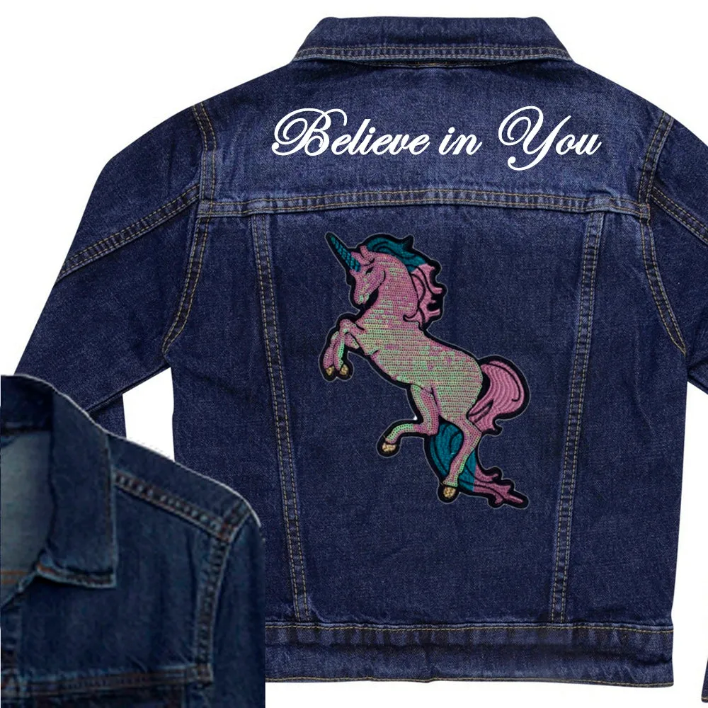 Pearly Sequin Unicorn Denim Jacket