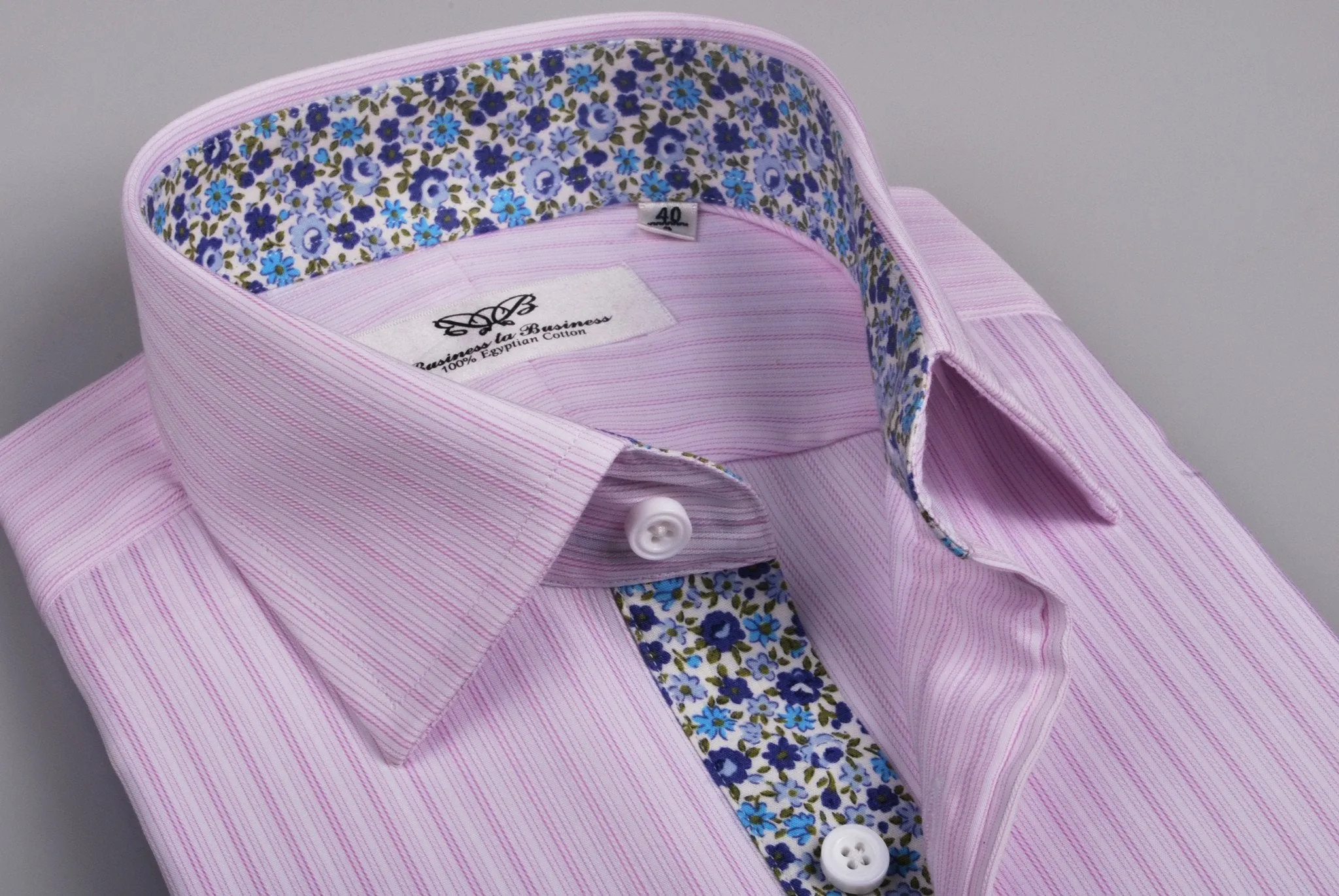 Pink Candy Twill Stripes Formal Business Dress Shirt with Floral Inner-Lining