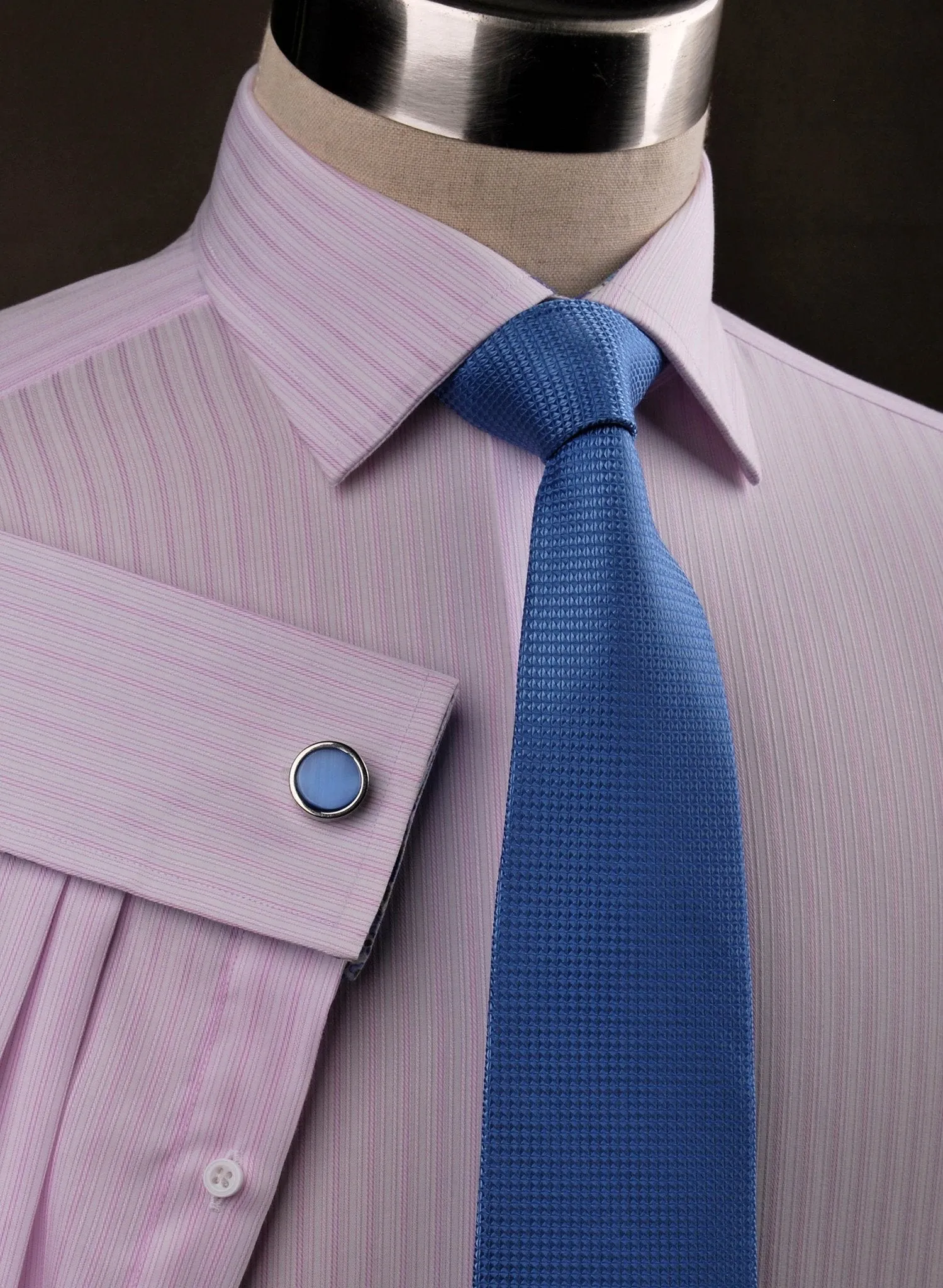 Pink Candy Twill Stripes Formal Business Dress Shirt with Floral Inner-Lining