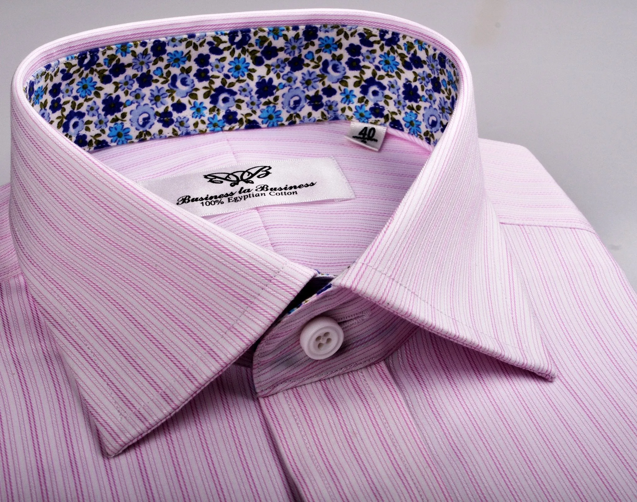 Pink Candy Twill Stripes Formal Business Dress Shirt with Floral Inner-Lining