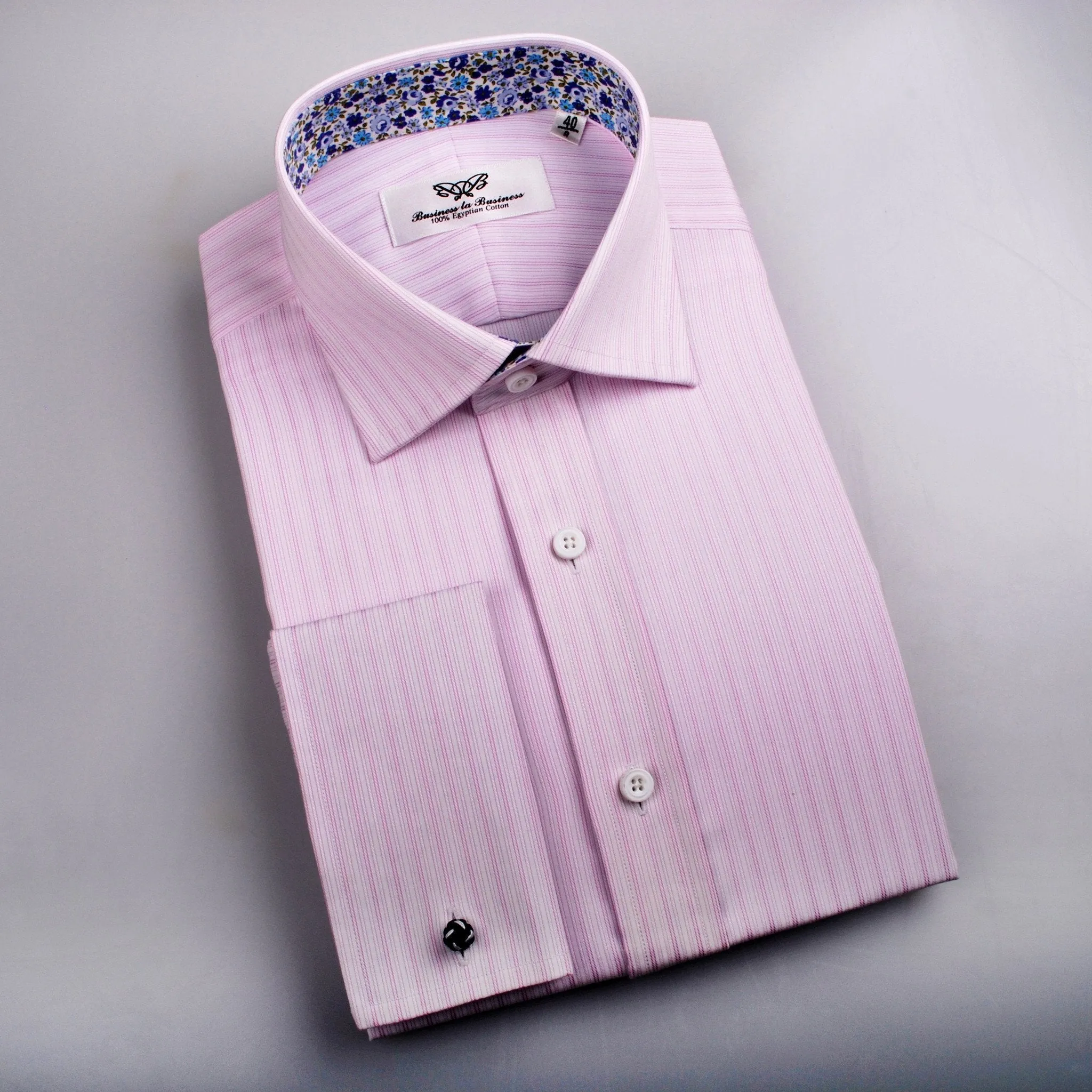 Pink Candy Twill Stripes Formal Business Dress Shirt with Floral Inner-Lining