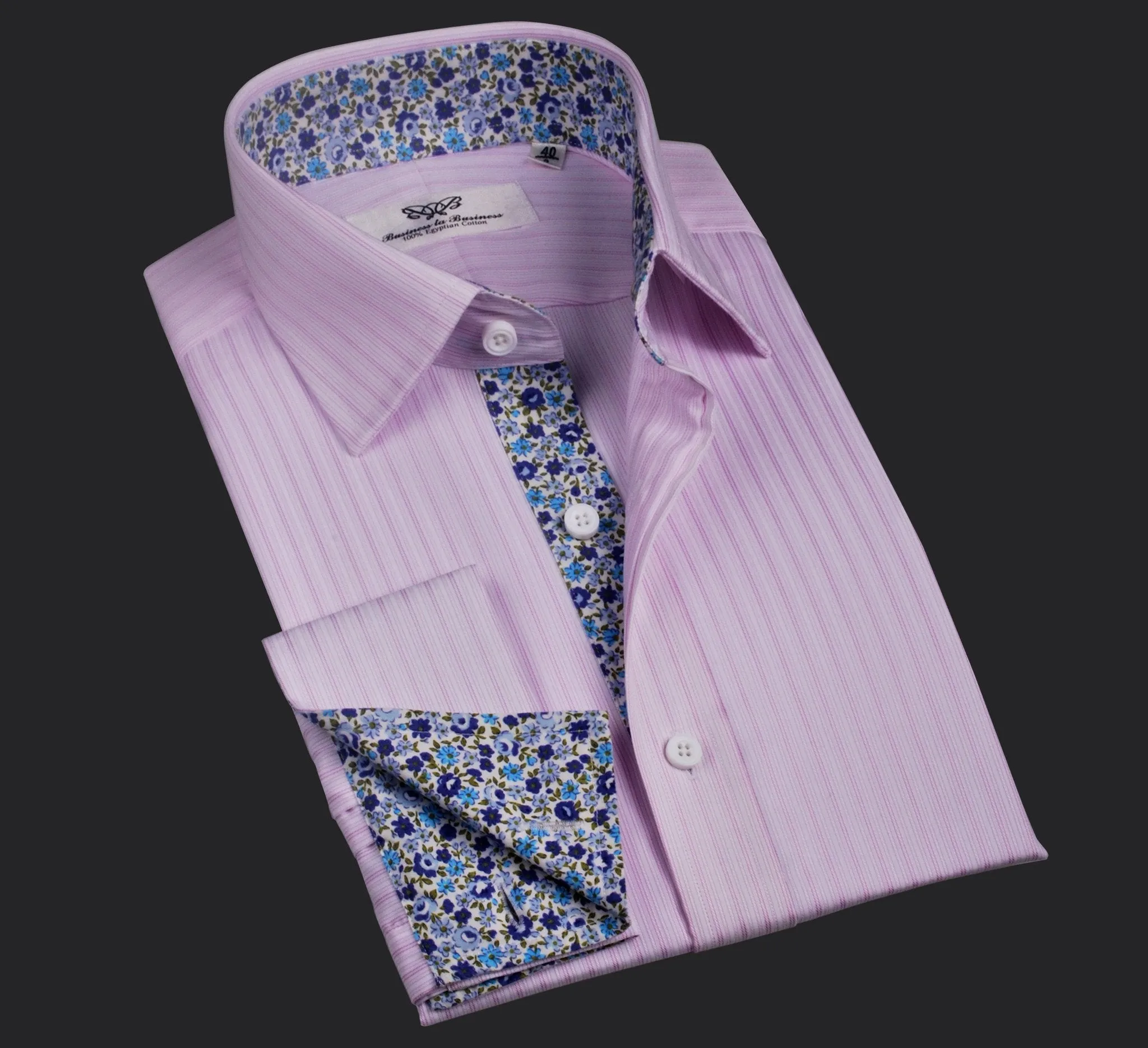 Pink Candy Twill Stripes Formal Business Dress Shirt with Floral Inner-Lining