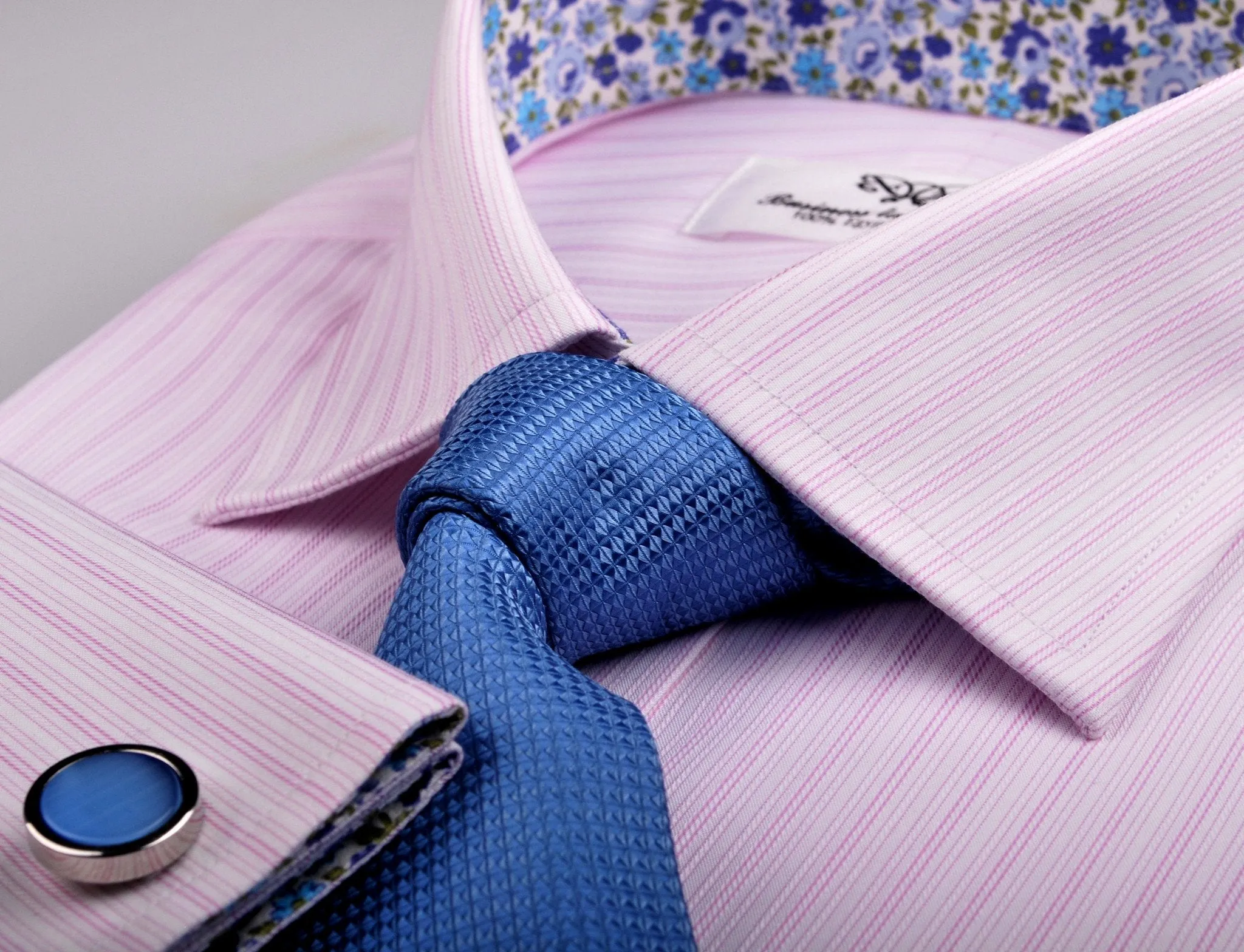 Pink Candy Twill Stripes Formal Business Dress Shirt with Floral Inner-Lining