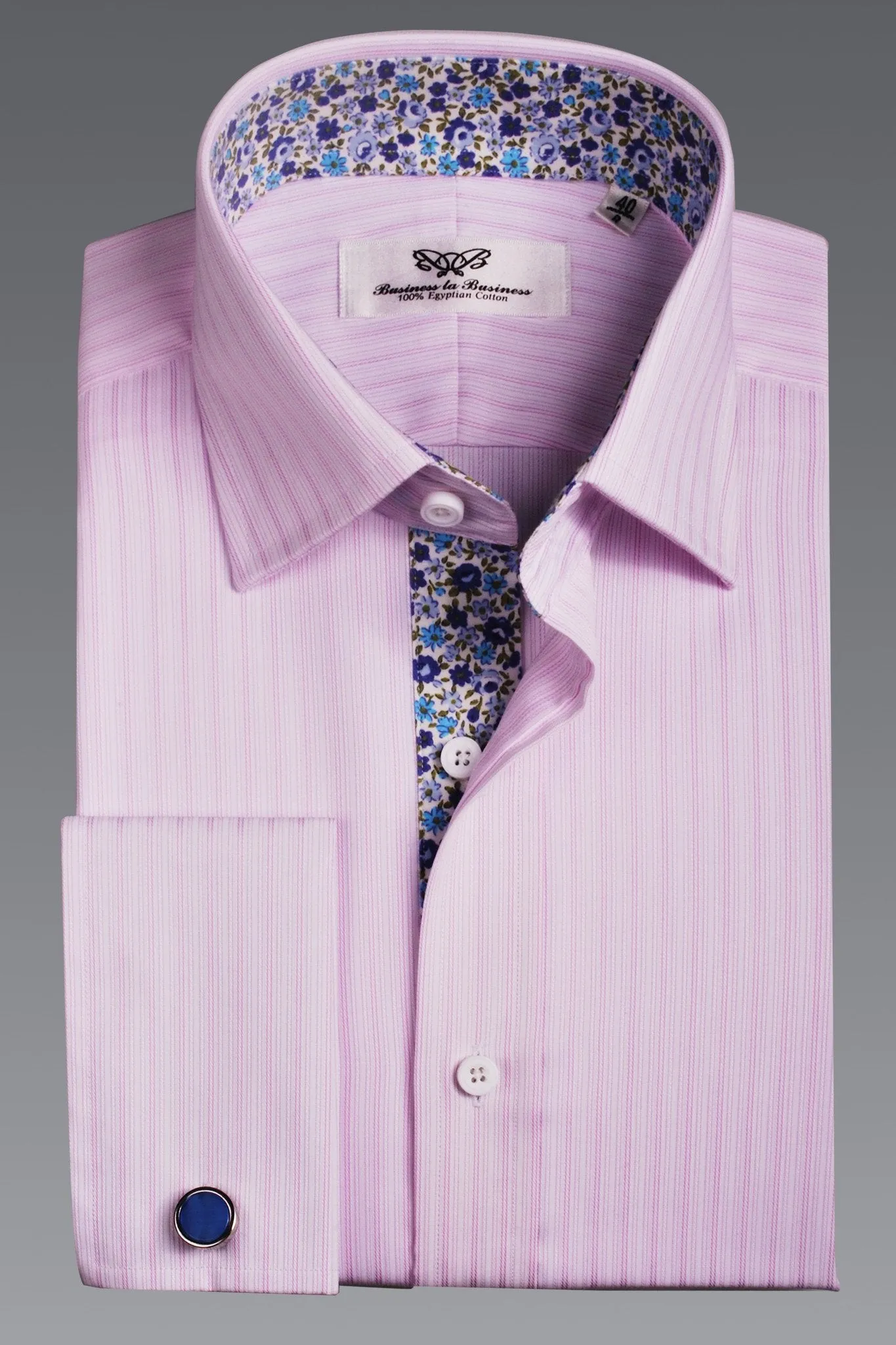 Pink Candy Twill Stripes Formal Business Dress Shirt with Floral Inner-Lining