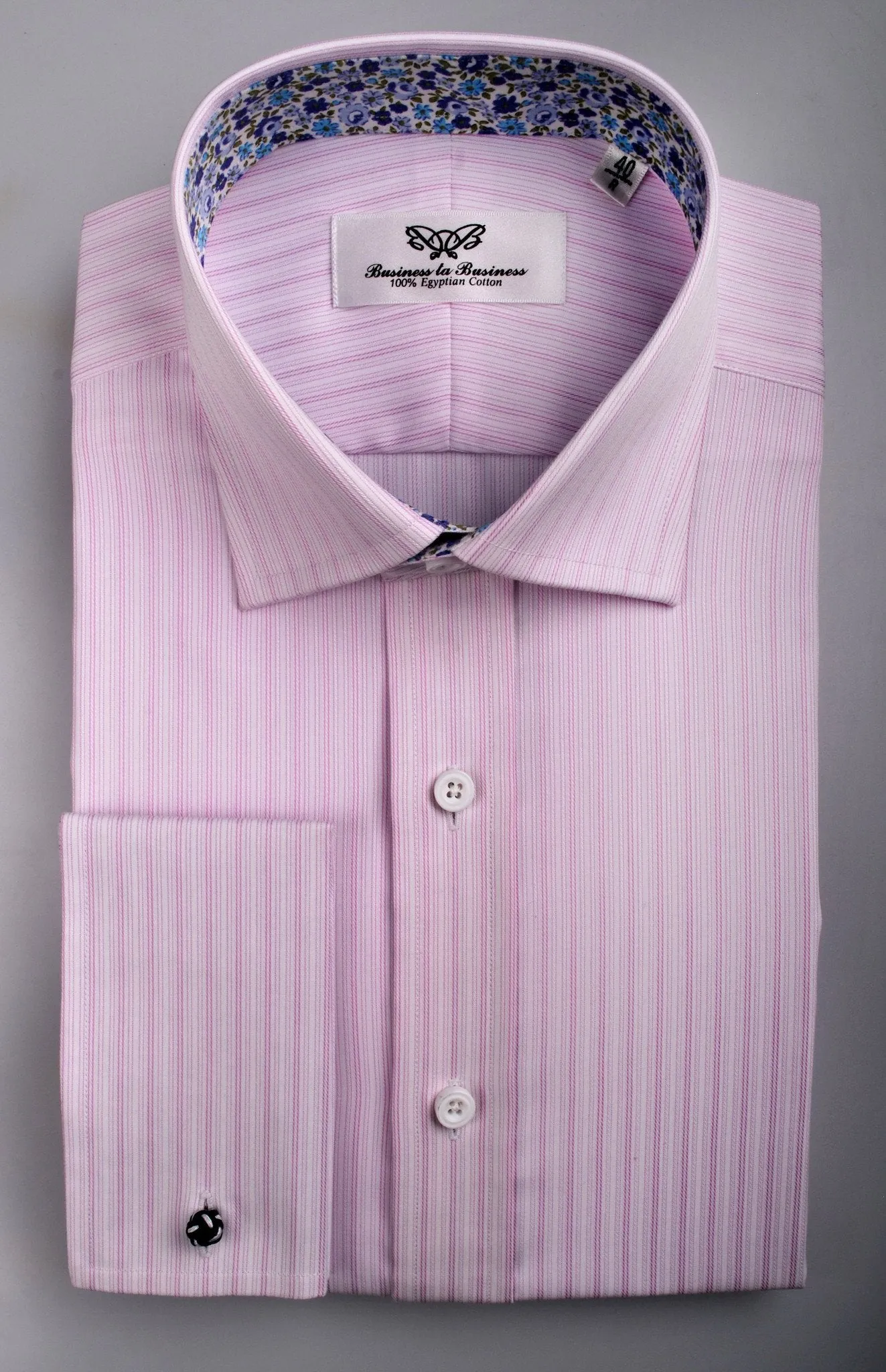 Pink Candy Twill Stripes Formal Business Dress Shirt with Floral Inner-Lining