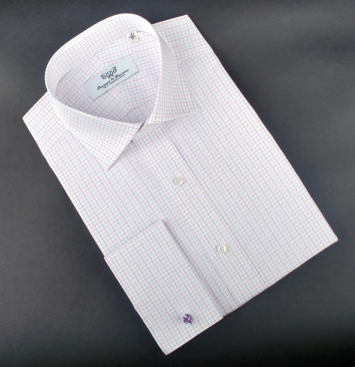 Purple Blue Striped Checkered Formal Business Dress Shirt Designer Fashion