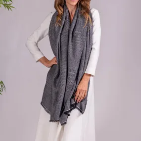 Silver Grey and Navy Check Pashmina Cashmere Shawl