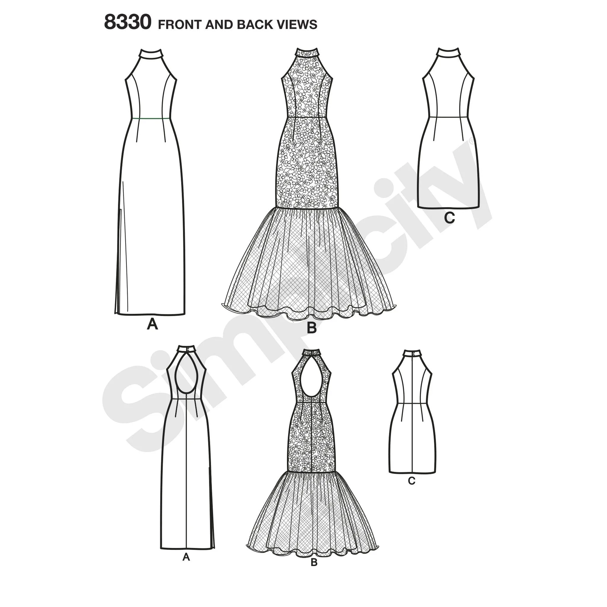 Simplicity Pattern 8330 misses dress with skirt and back variations