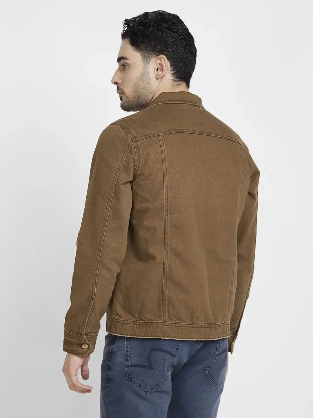 Spykar Men American Khaki Cotton Regular Fit Denim Jacket