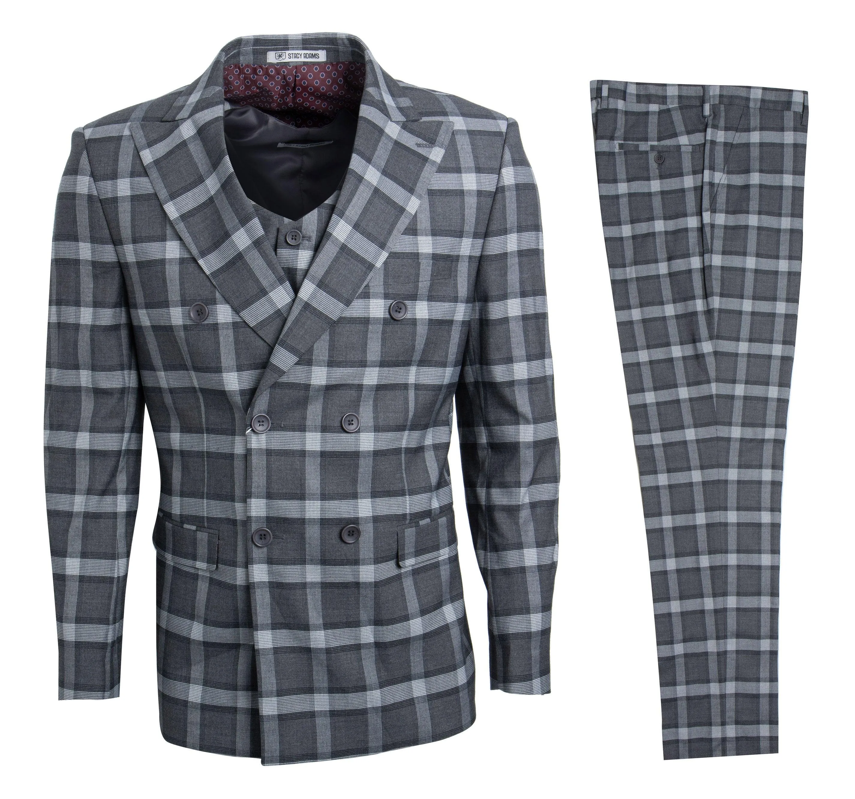 Stacy Adams Hybrid Fit Double-Breast Suit, Neutral Plaid