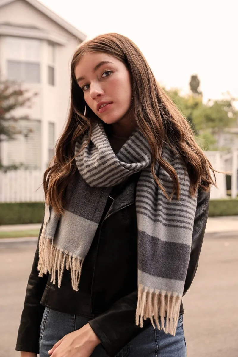 Striped Woven Tassel Scarf