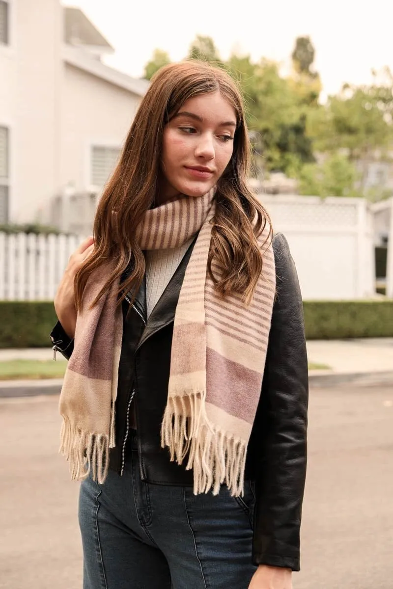 Striped Woven Tassel Scarf