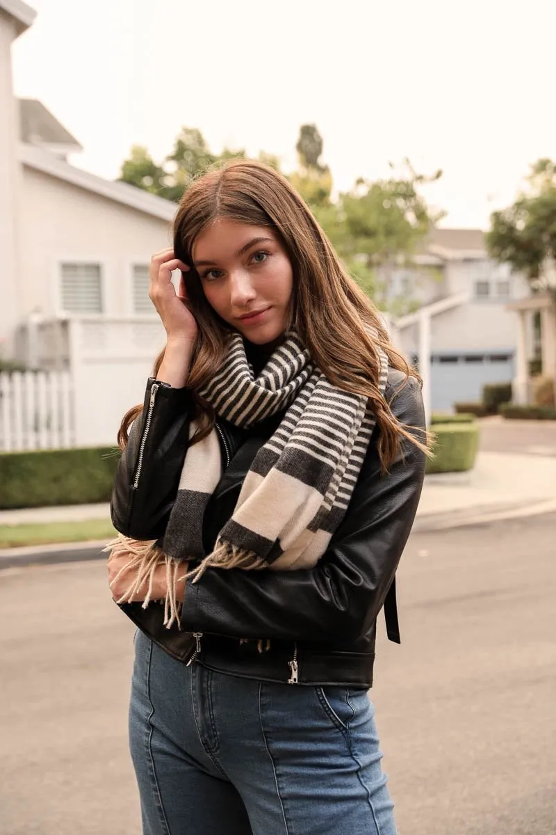 Striped Woven Tassel Scarf