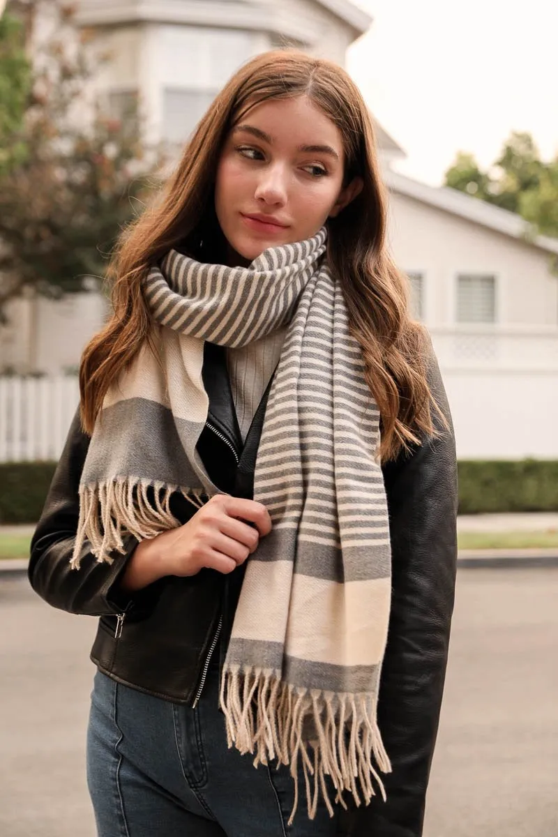 Striped Woven Tassel Scarf