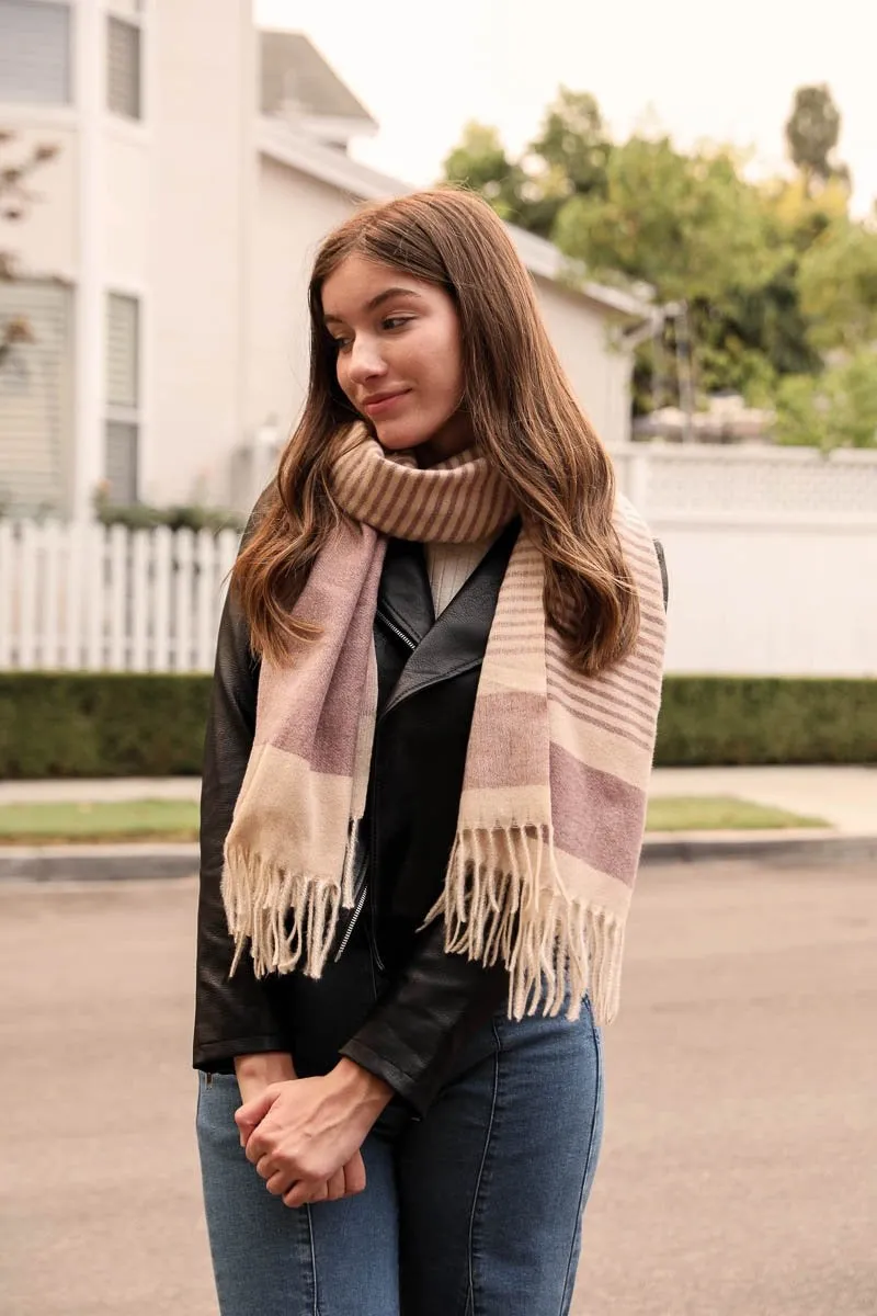 Striped Woven Tassel Scarf