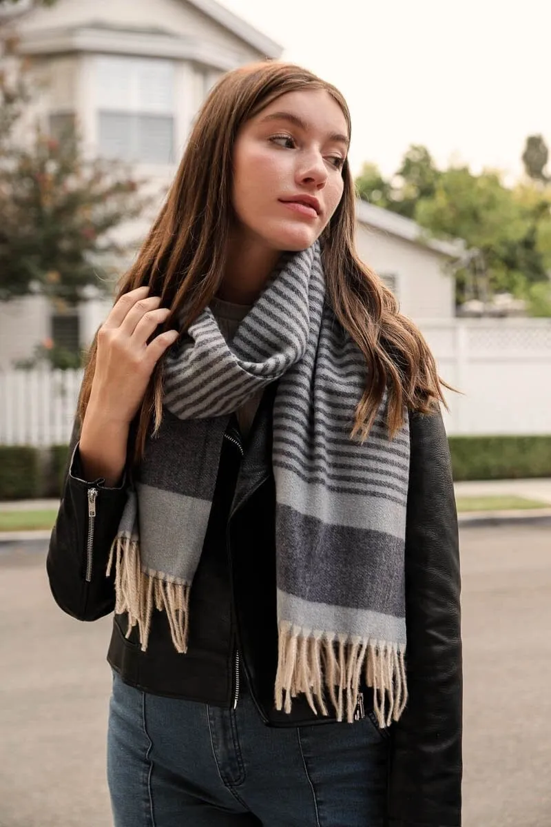 Striped Woven Tassel Scarf