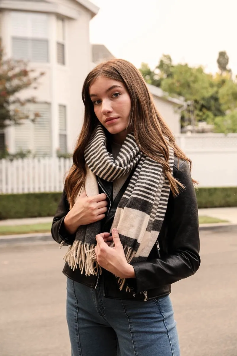 Striped Woven Tassel Scarf