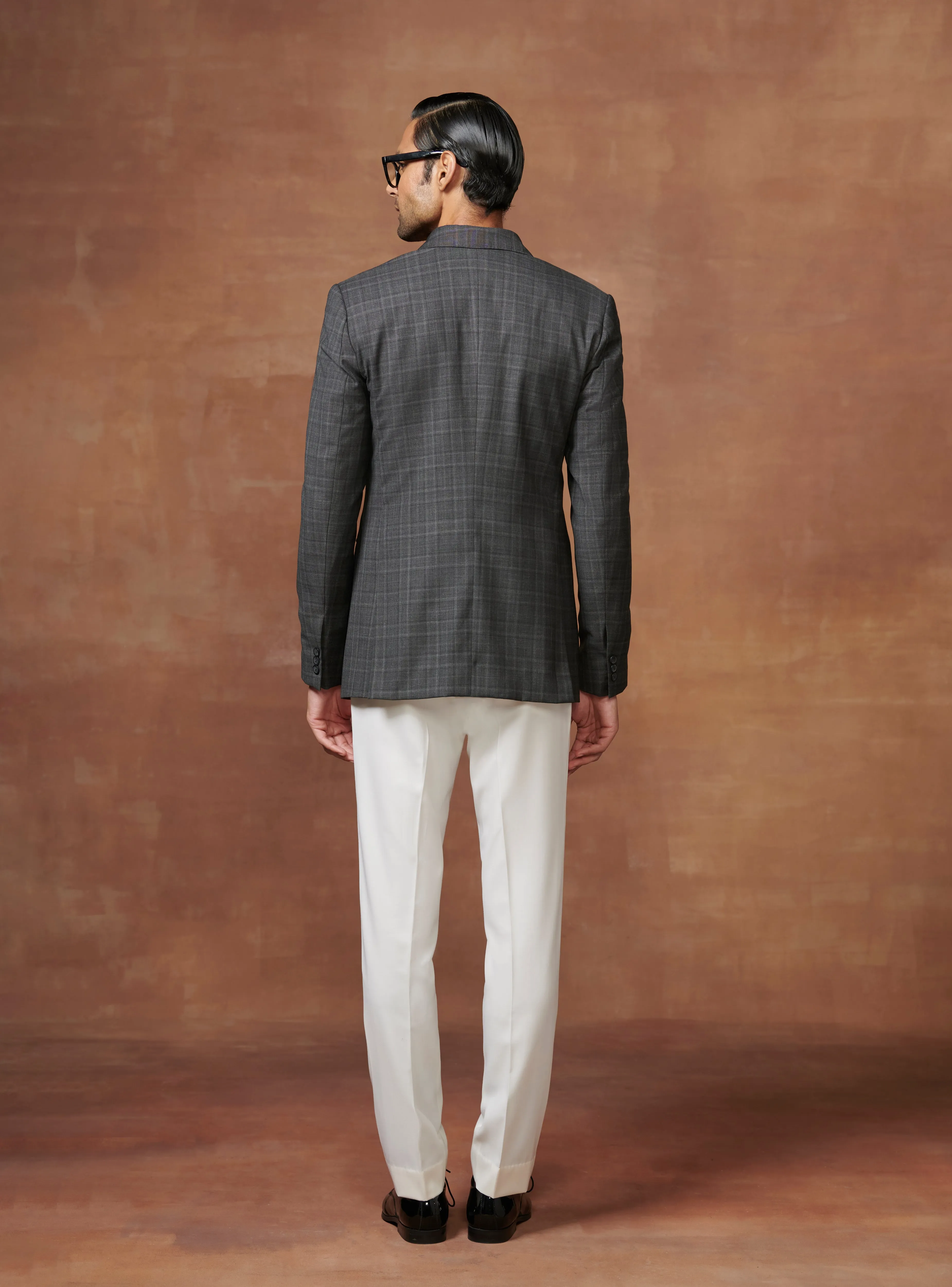 THE DIGNIFIED CHARCOAL GREY CHECK WOOL WESTERN JACKET