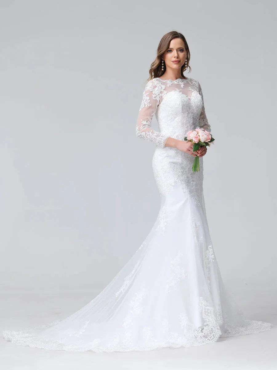 Trumpet/Mermaid Long Sleeves Lace Wedding Dresses With Appliques