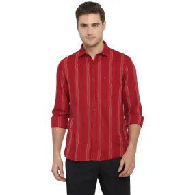 Turtle Men Red Cotton Striped Slim Fit Shirts