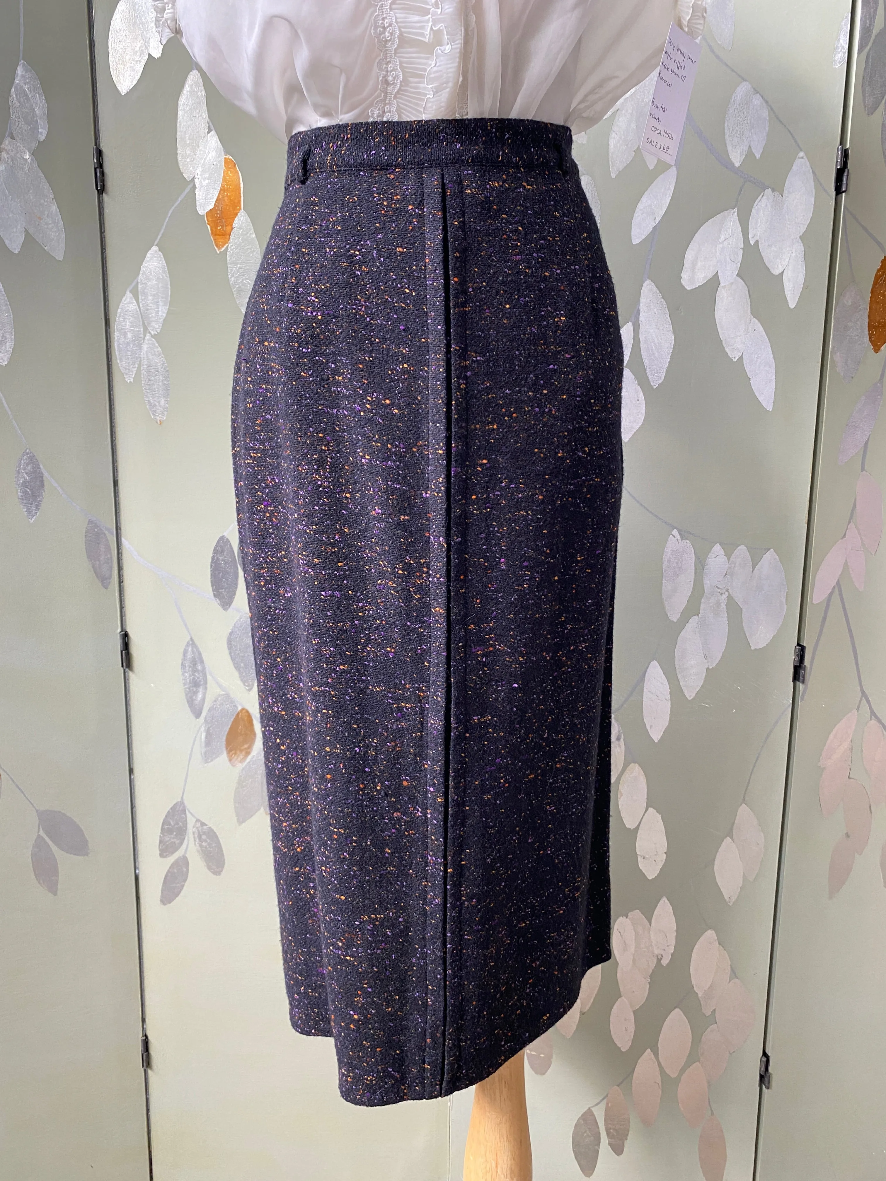 Vintage 1950s Flecked Wool Pencil Skirt, Medium