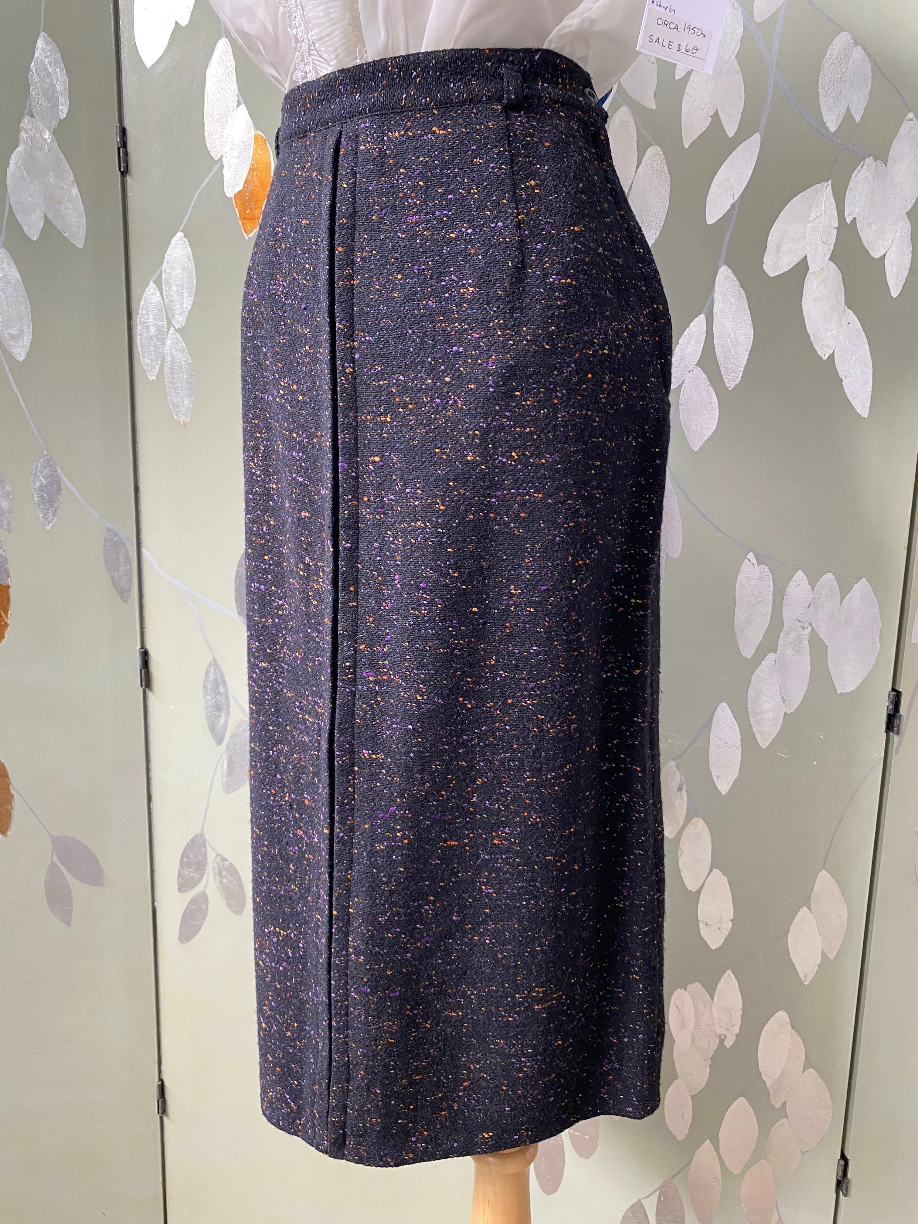 Vintage 1950s Flecked Wool Pencil Skirt, Medium