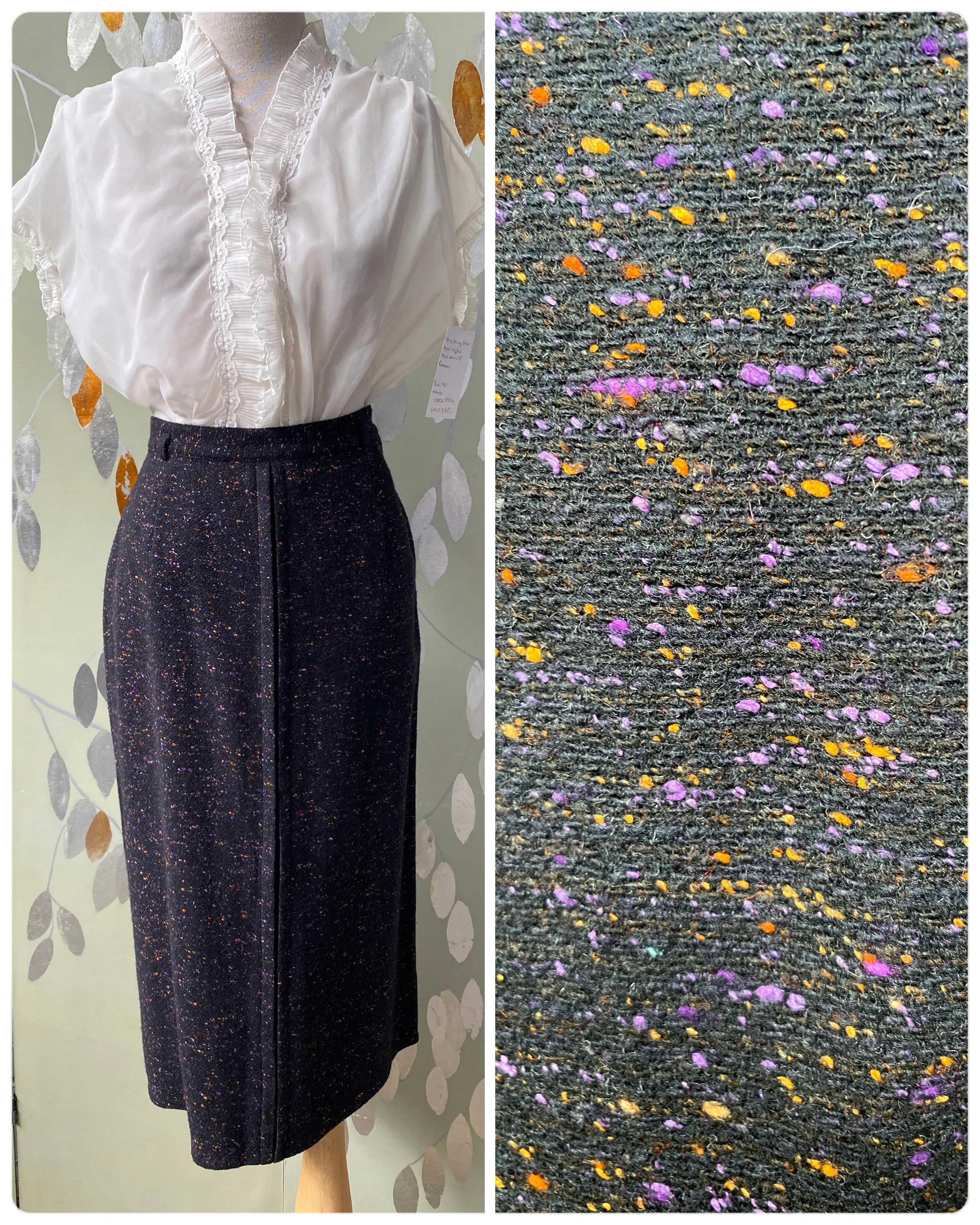 Vintage 1950s Flecked Wool Pencil Skirt, Medium